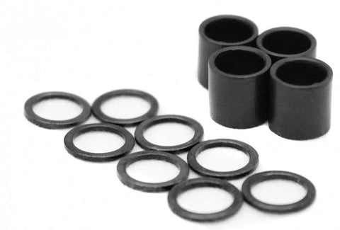 Premium Skateboard Bushings And Kingpin Hardware Rebuild Kit includes black polyurethane cups and spacers for skateboards.
