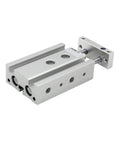 Plug And Play Double Rod Pneumatic Cylinder Mounted On Low Friction Sliding Bearings For Dead Nuts Push Pull Reliability And Silky Smooth Linear Action Across Bustling Shop Floors with dual rod design and sealed slides.