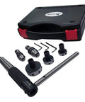 Beefed Up Lathe Tailstock Die Holder Complete Kit With MT1 MT2 MT3 Sizes, pro grade hardened steel, shown with durable storage box.