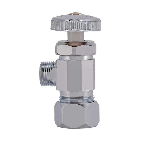 Multi-Turn Angle Stop Valve With Nut And Sleeve Chrome Plated 3/8 Inch OD To 5/8 Inch OD DIY Friendly Install.