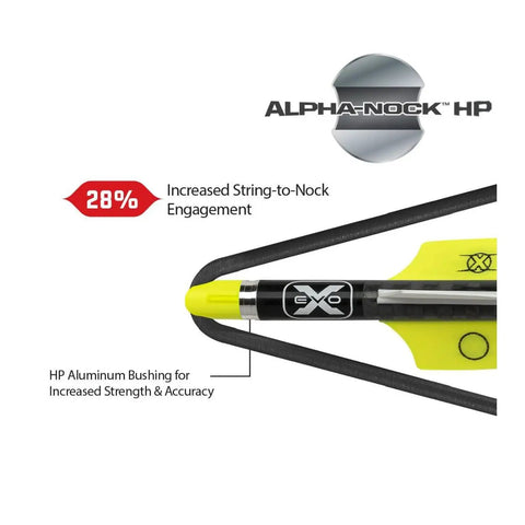 Pro Elite 400 Grain 20 Inch Carbon Crossbow Arrows Alpha Brite Nock detail showing string engagement and bushing