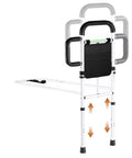 Sturdy Adjustable Bed Rail For Elderly And Limited Mobility With Non-Slip Handle, 350 Lbs Capacity, storage pocket and flat bottom tube