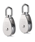 Stainless Steel Wire Rope Crane Pulley Block M25 With Swivel Hook Single Pulley Wheel For Lifting And Hoisting Heavy Duty Towing And Rigging Rust Resistant And Durable 360 Degree Rotation Set Of Four, two M25 stainless steel pulley blocks
