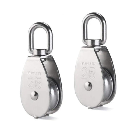 Stainless Steel Wire Rope Crane Pulley Block M25 With Swivel Hook Single Pulley Wheel For Lifting And Hoisting Heavy Duty Towing And Rigging Rust Resistant And Durable 360 Degree Rotation Set Of Four, two M25 stainless steel pulley blocks