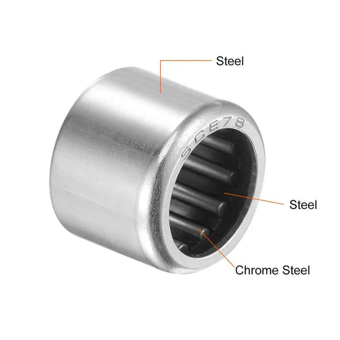 SCE78 Needle Roller Bearing Set With 7/16 Inch Bore, 5/8 Inch OD, 1/2 Inch Width, Beefy Chrome Steel Open End Bearings, Precision Ground Cage