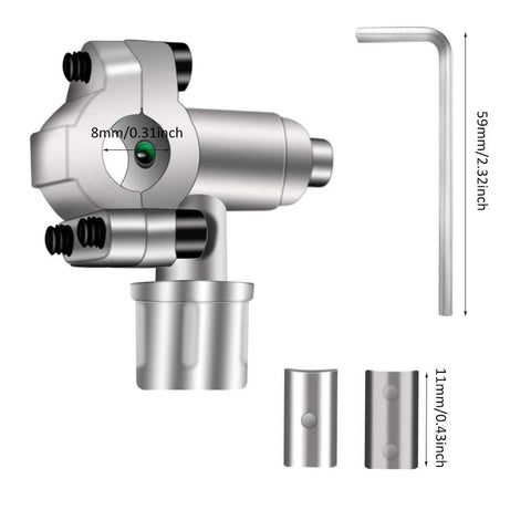 BPV-31 bullet piercing valve kit front view; silver metal valve with 1/4, 5/16, 3/8 in adapters and hex key, 4 pieces.