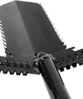 Close-up of NX-5 31 Inch Long Handle Black Tempered Steel Shovel For Heavy Duty Digging And Cleanup blade detail, classic design.