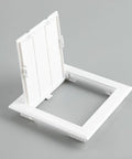 Straight Up Solid Drywall Access Panel 6X6 Inch Abs Plastic Wall Hole Cover With Flip Access Door showing open access door.