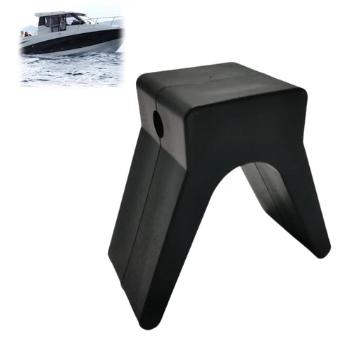 V-Shape Boat Trailer Bow Stop, 2 Inch Mounting Width, 4 Inch V-Span, Rubber Bow Block, V-Style Trailer Roller Stop, Non Marking Polyurethane, 1/2 Inch Mounting Holes on black trailer bow stop