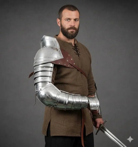 Medieval Single Arm Pauldron Spaulder Armguard Replica Prop Fully Functional Wearable Reenactment Costume Gear Articulated Sleeve Armor