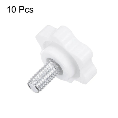 10pcs Star Knobs M6 X 12mm Threaded Studs For 25mm White Plastic 6 Point Heads Grippy Hand Tightening Clamps Replacement Handles