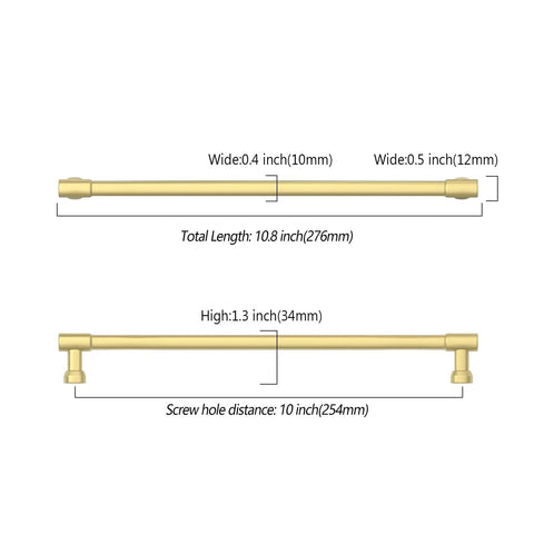 10 Pack 10 Inch 254mm Brushed Gold Cabinet Pulls Kitchen Drawer Handles Built Different Heavy Duty Solid Metal Bar Grip dimensions