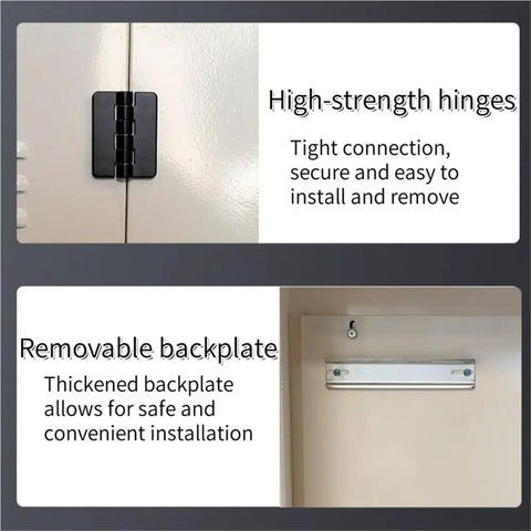Rock Solid EV Charger Lock Box with Key Outdoor No Sweat Water Resistant Protective Cover showing high-strength hinges and removable backplate.