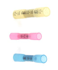 Hella Reliable Heat Shrink Wire Connectors And Electrical Terminals Assortment Kit with color coded yellow, pink, and blue connectors.