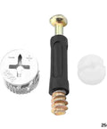 Top Notch Cam Lock Furniture Screw Set For Home DIY Carbon Steel Connectors Silver Finish 25 Piece Fastener Kit Easy Install Lightweight Yet Durable Precise Fit showing cam lock, screw, and connector