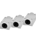 Heavy Duty Linear Motion Ball Bearing Slider Block Bushing SC20LUU three units lined up for CNC machines and 3D printers.