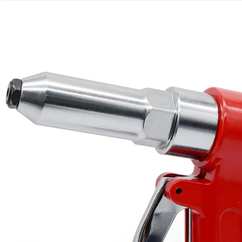Air Powered Pneumatic Rivet Gun Set For Heavy Duty Riveting, Durable Stainless Steel And Aluminum Alloy Build, Pro-Grade High-Performance Pop Riveter Tool For Quick Pull Rivets, Ideal For Automotive, Metal Fabrication, And DIY. close-up nozzle