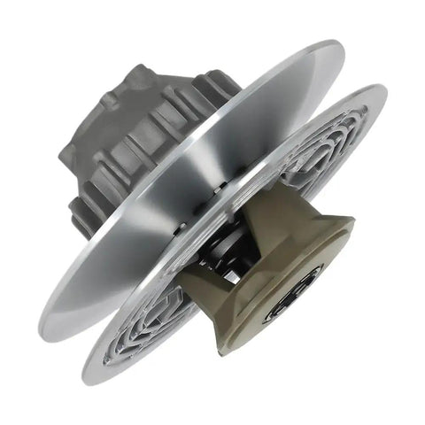 Premium Secondary Drive Clutch Assembly 420280173 for Max 500 and 650 snowmobiles in silver and gray color.