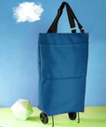Collapsible Shopping Cart With 360 Degree Swivel Wheels, lake blue, with tote handle, ideal for groceries and travel use.