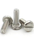 Heavy Duty 304 Stainless Steel Slotted Round Head Cheese Screw Bolt Set M1.6 To M2 Sizes Four Millimeter Length, three screws shown.