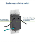 Back view of SureSlide Dimmer Switch For Dimmable LED Halogen And Incandescent Bulbs Model 6672-1LW showing wiring and easy install feature