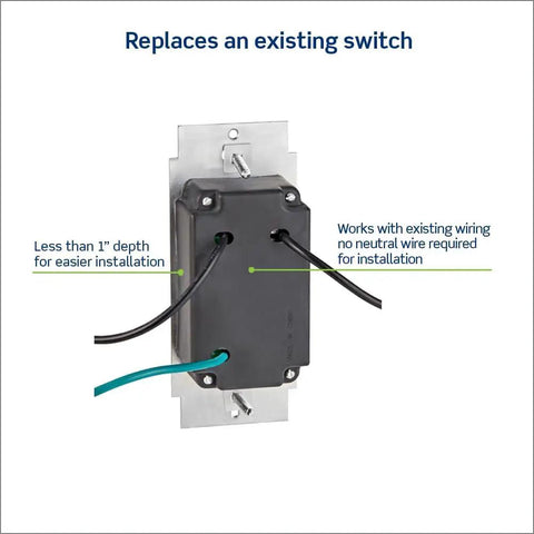 Back view of SureSlide Dimmer Switch For Dimmable LED Halogen And Incandescent Bulbs Model 6672-1LW showing wiring and easy install feature