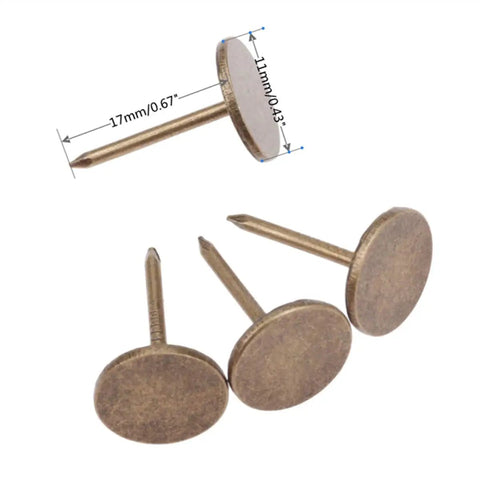 Top Shelf Bronze Decorative Upholstery Tacks With Flat Head 100 Piece Furniture Hardware Kit For DIY Restoration Projects, 11x17mm size.