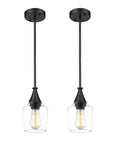 2 Pack Black Pendant Light Set With Wine Glass Shade, Modern Hanging Ceiling Fixtures for Kitchens and Dining Rooms