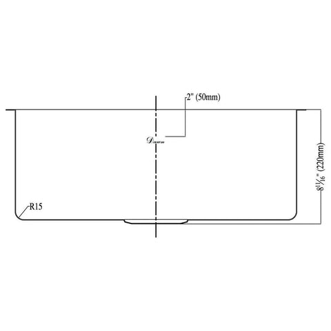 Undermount Small Corner Radius Single Bowl Sink With Polished Satin Finish Beefy Sound Absorption Padding And Coating 18 Gauge 304 Stainless Steel Chrome Nickel Blend for a Quiet Durable Kitchen Upgrade - technical side view.