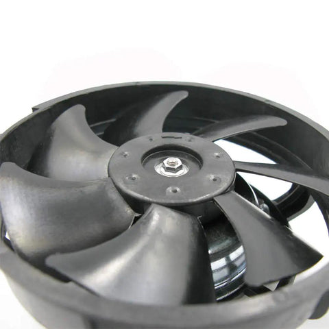 Gotta Have This Universal 4 Inch Electric Cooling Fan For Motorcycle Radiator And Oil Cooler Slaps Right On Any Dirt Bike Motocross Or ATV To Keep Her Chillin And Boost Horsepower, showing black fan blades and motor.