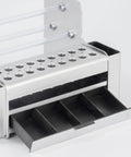 Solid Portable Desktop Tool Organizer Rack For Holding Screwdrivers And Tweezers Along With Silver Pvc Pe Build close-up of storage compartments.