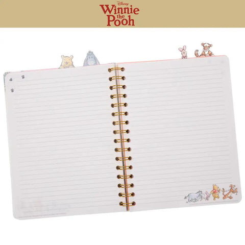 Open Winnie The Pooh Tab Journal Notebook With 96 Lined Pages, Spiral Bound 8x7 Inch White Vinyl Cover, Illustrated Dividers Visible