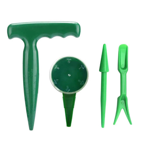 4 Pack Garden Hand Planter Seeder Tool Set With Adjustable Seed Dispenser, Dibber, Widger, Ergonomic Crank, Lightweight Plastic