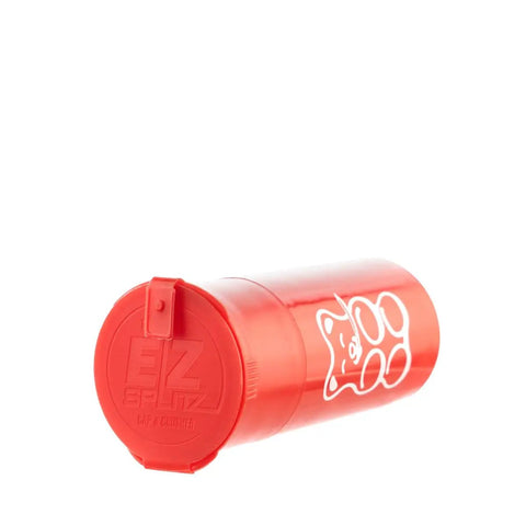 Cap And Crusher 2 In 1 Herb Grinder With Extra Large Storage Pop Art Edition Red Built In Grinder And Pop Top Bottle