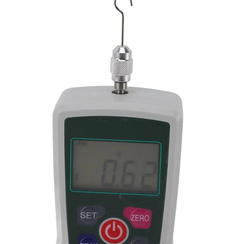 Accurate Digital Force Gauge 1N To 10N Portable Push And Pull Meter For Quality Assurance And Testing With Built In Sensor Delivers Precise Readouts And High Accuracy For QA Checks Material Testing And Quality Control close-up with hook attachment