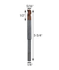 Router end mill, 1/4 in reduced shank; 5/16 in diameter, 3-flute carbide, 37° helix, ZRN-coated for aluminum.