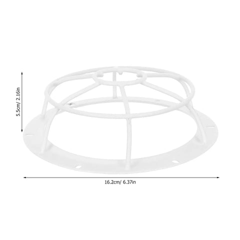 Rugged Iron Mesh Guard For Smoke Sensors And Fire Alarms, white iron, 16.2cm diameter, 5.5cm height, side view.