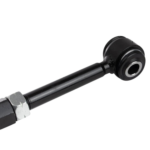 TRQ rear suspension link with ball joint end, close-up view, black steel rod