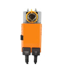 LM230AXSR Modulating Damper Actuator For HVAC Systems and Building Automation with orange casing and connection ports.