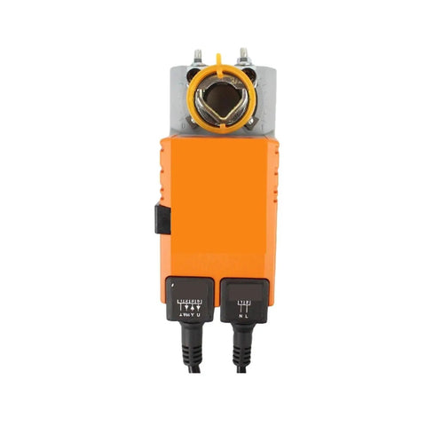 LM230AXSR Modulating Damper Actuator For HVAC Systems and Building Automation with orange casing and connection ports.
