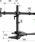 Hella Sturdy Universal Television Stand featuring rolling wheels and adjustable height, showing dimensions and mounting points.