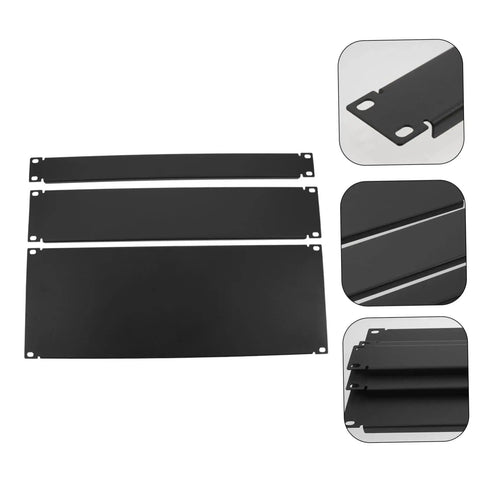 3 Pack Screw Mounted Blind Plates For Equipment Cabinets And Server Racks, Dust Guard Covers, Easy Install, Rugged Internal Equipment Shield, Keeps Machines Clean And Cool, black metal set