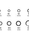 550 Pcs Carbon Steel Spring Wave Washer Gasket Set With 8 Sizes M3 M4 M5 M6 M8 M10 M12 M16 For Hardware And Fasteners Get The Right Fit Heavy Duty Wave Washer Assortment Kit For Precision Assembly. M3 to M16 wave washers in black carbon steel, labeled by size
