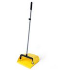 Heavy Duty Commercial Dustpan With Built In Comb For Hair Removal, Indoor Outdoor Use, Large 42 Inch Tall Dustpan displayed upright