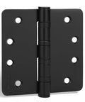 Front view of black 4-inch ball-bearing door hinge with screw hole pattern on both leaves.