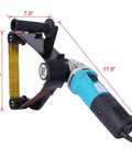 Badass Tube Belt Sander Polisher With Slick Variable Speed Control For Smooth Stainless Steel Pipe Grinding And A Dope Mirror Finish Powered By A Heavy 1300W Motor At 110V, showing the tool dimensions and design.
