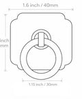 Diagram of Four Pack Satin White Cabinet And Bifold Ring Pull Handles With One And Three Fifths Inch Backplate dimensions.