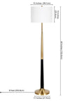 Lyon Two-Tone Floor Lamp With Fabric Shade 60 Inch Tall Brass And Matte Black Finish Linen Shade With Polystyrene Lining E26 Socket Rotary Switch