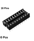 Dual Row DIP IC Socket Adaptor With 2.54mm Pitch And 7.6mm Row Distance, 20 Flat Pins, Soldering Ready in black, 10 pack