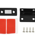 Components of Stainless Steel Magnetic Cabinet Latch With No Slam Hold For Thin Doors including mounting hardware.
